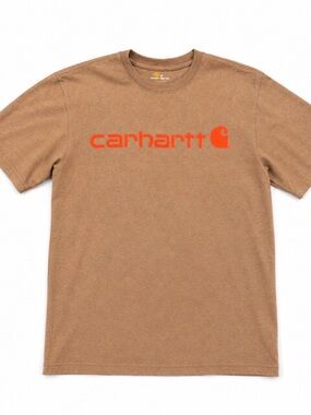 Carhartt Brown Tee with Bold Orange Logo